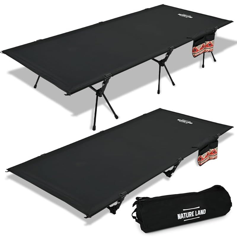 キャンプインストラクター推薦 コット ワイド 90cm キャンプ 2WAY 600D 軽量 耐荷重 150kg キャンプコット 静音 折りたたみ式 ハイ ロー 切替 防災 防災グッズ NATURE LAND ブラック 1