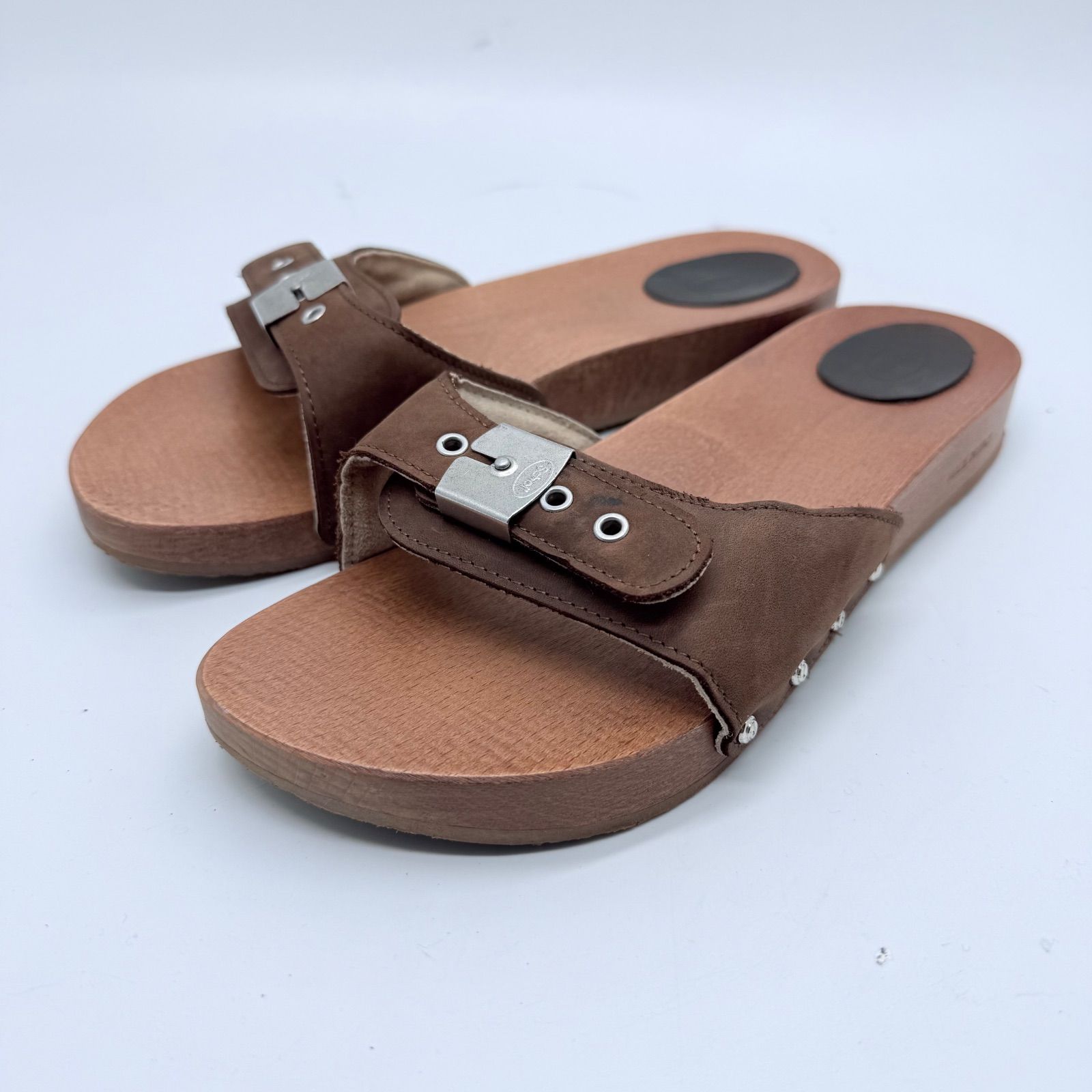 Scholl men's wood flat sandal suede brown italy rare イタリア製