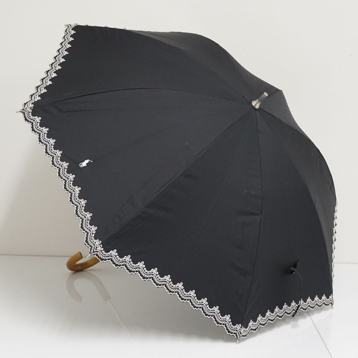 【未使用品】ポロ　ラルフローレン　日傘　フリル　晴雨兼用　長傘　黒 日傘 Polo Ralph Lauren ポロラルフローレン USED美品 フリル