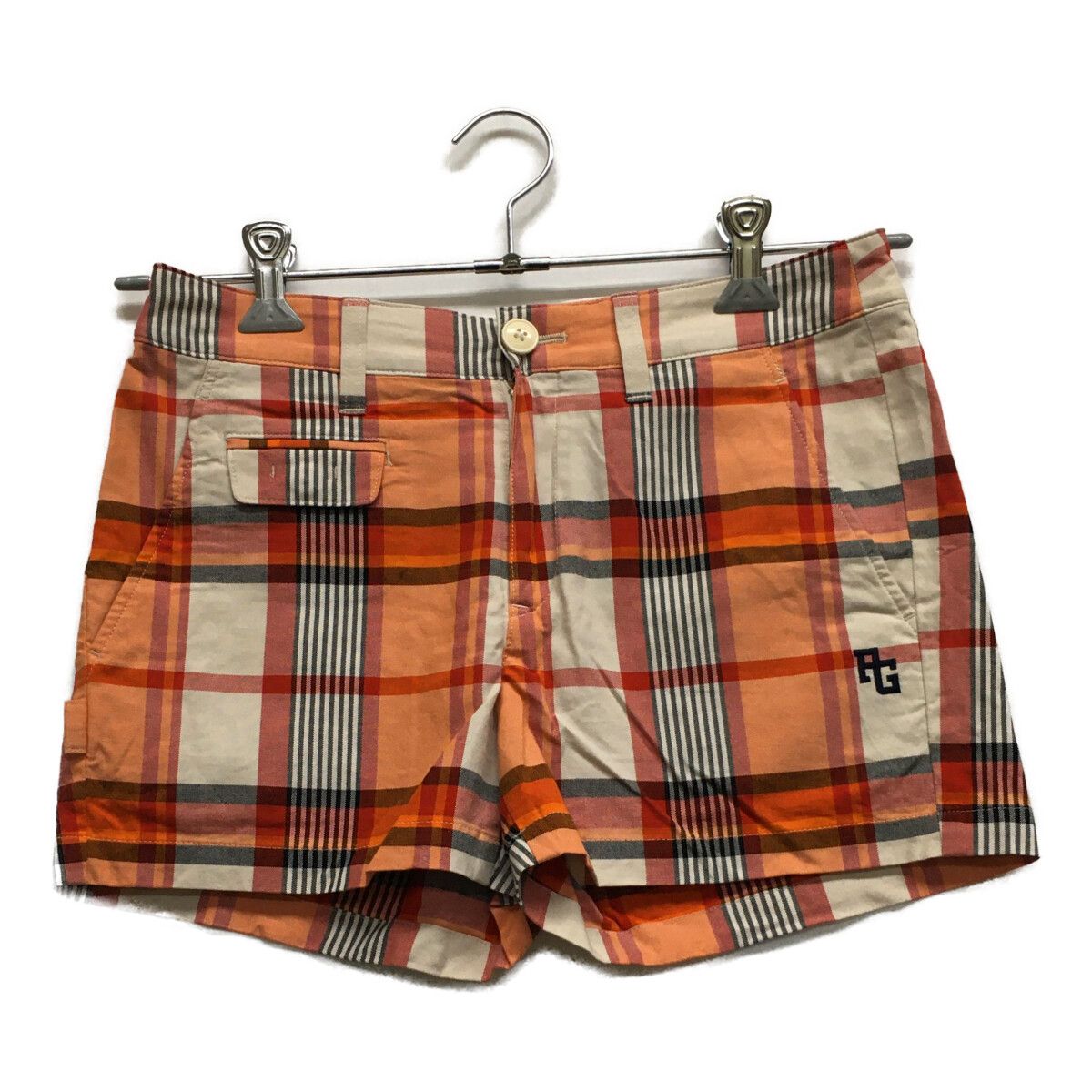 中古 レディース パーリーゲイツ PEARLY GATES ショートパンツ 0(S) オレンジ系×白 チェック 0(S) 中古