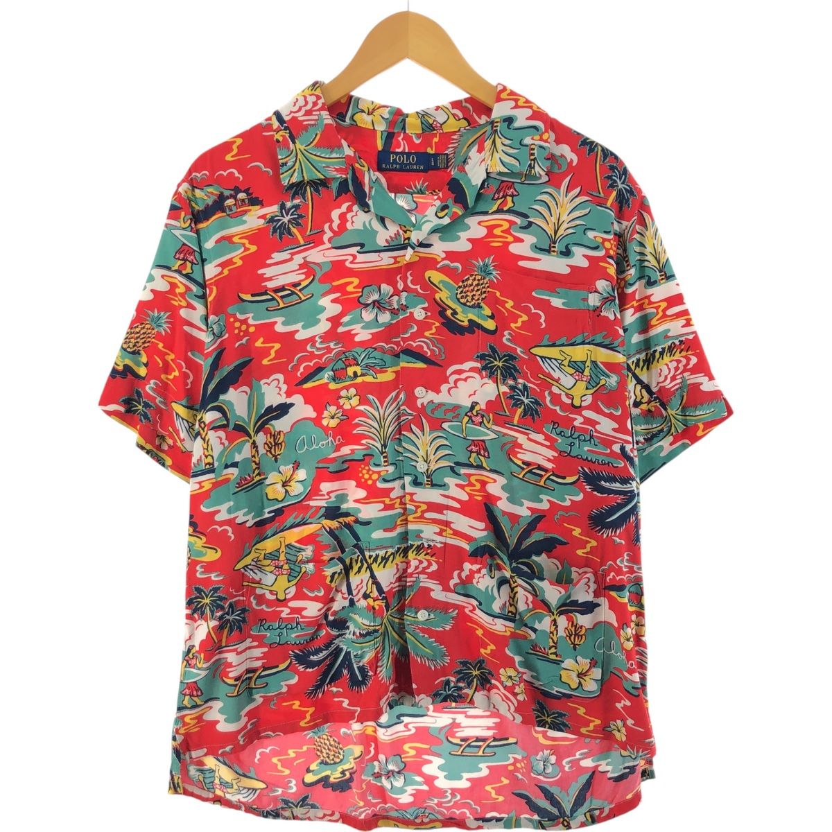 古着 ラルフローレン Ralph Lauren 総柄 オープンカラー レーヨン 
