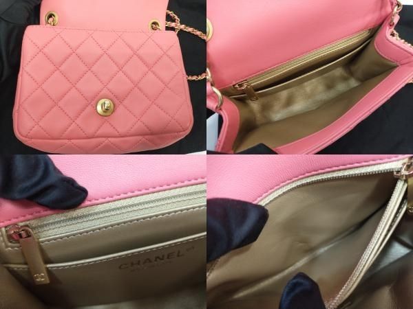 VINTAGE シャネル 長さ調節可 フラップバッグ ピンク ミニ フラップ バッグ、シャイニー ラムスキン、ピンク