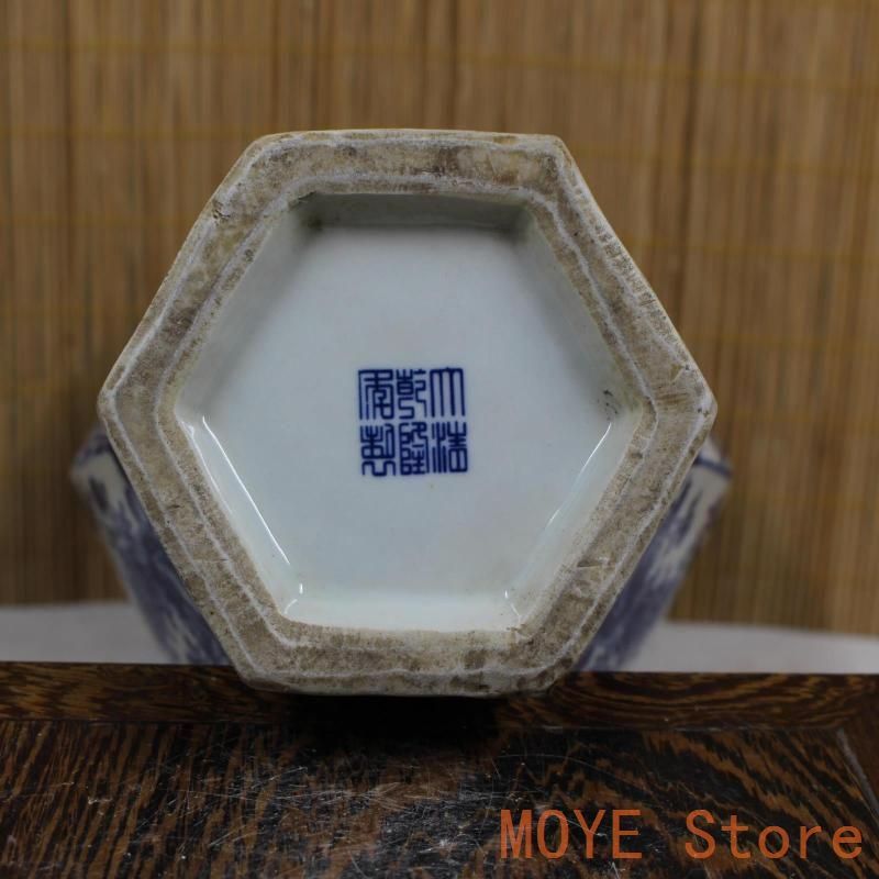 清乾隆青花花鳥六方将軍缶 景徳鎮 陶磁器 装飾品 現代工芸品