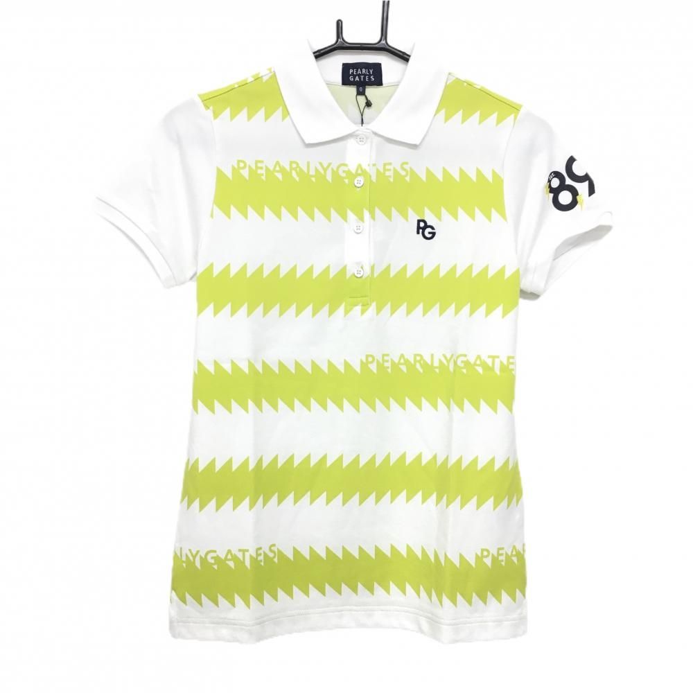 新品】パーリーゲイツ 半袖ポロシャツ 白×イエロー ギザギザボーダー
