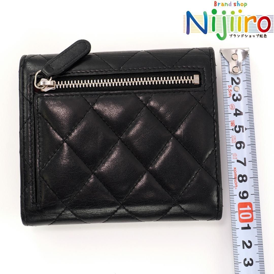 極美品】CHANEL マトラッセ ラムスキン ブラック 三つ折り財布 1639