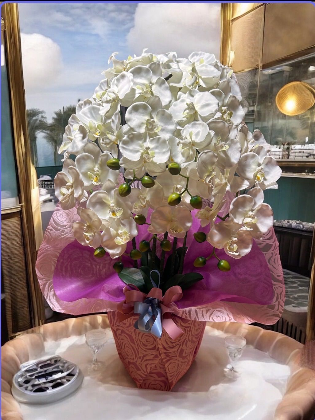 光触媒 人工観葉植物 ウォールグリーン フェイクグリーン 胡蝶蘭8047