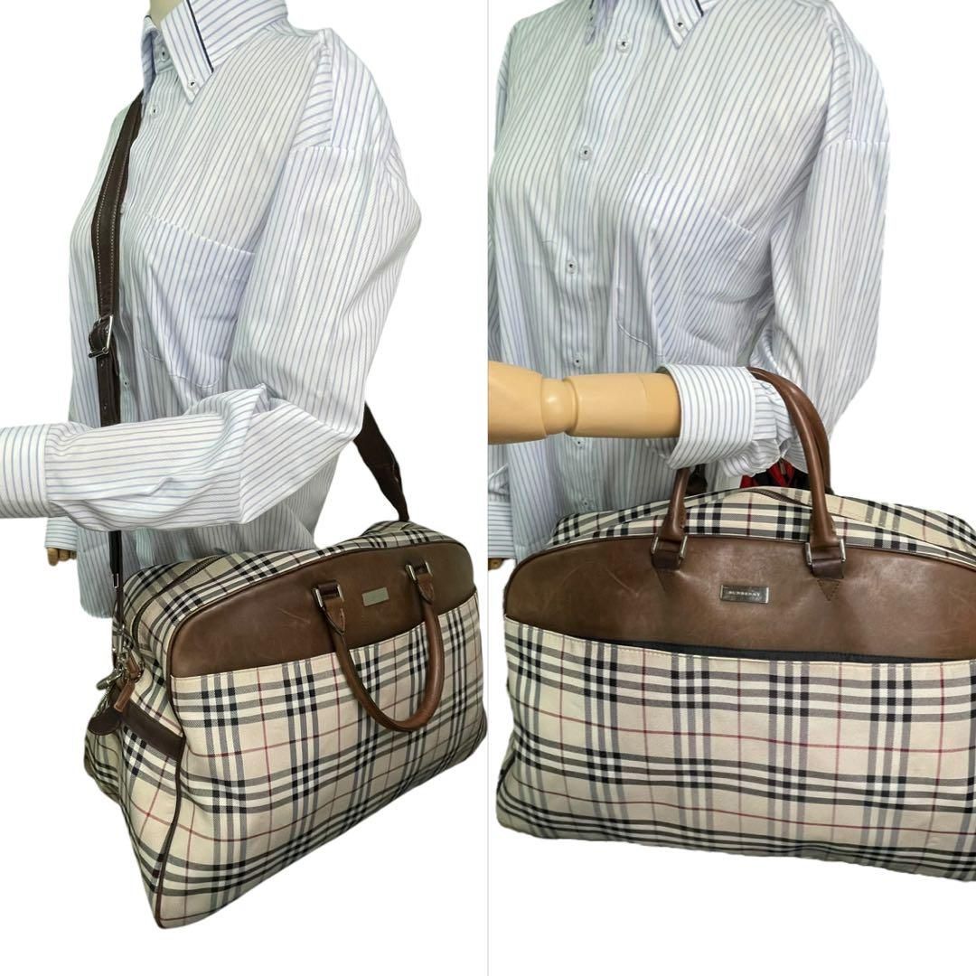 バーバリー 2WAYボストンバッグ ショルダー ノバチェック 大容量 BURBERRY バーバリー ノバチェック 2WAY ボストンバッグ キャンバス