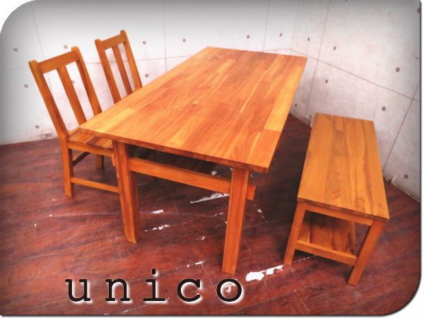 美品　unico/ウニコ　BREATH/ブレス　ベンチダイニング/4点セット