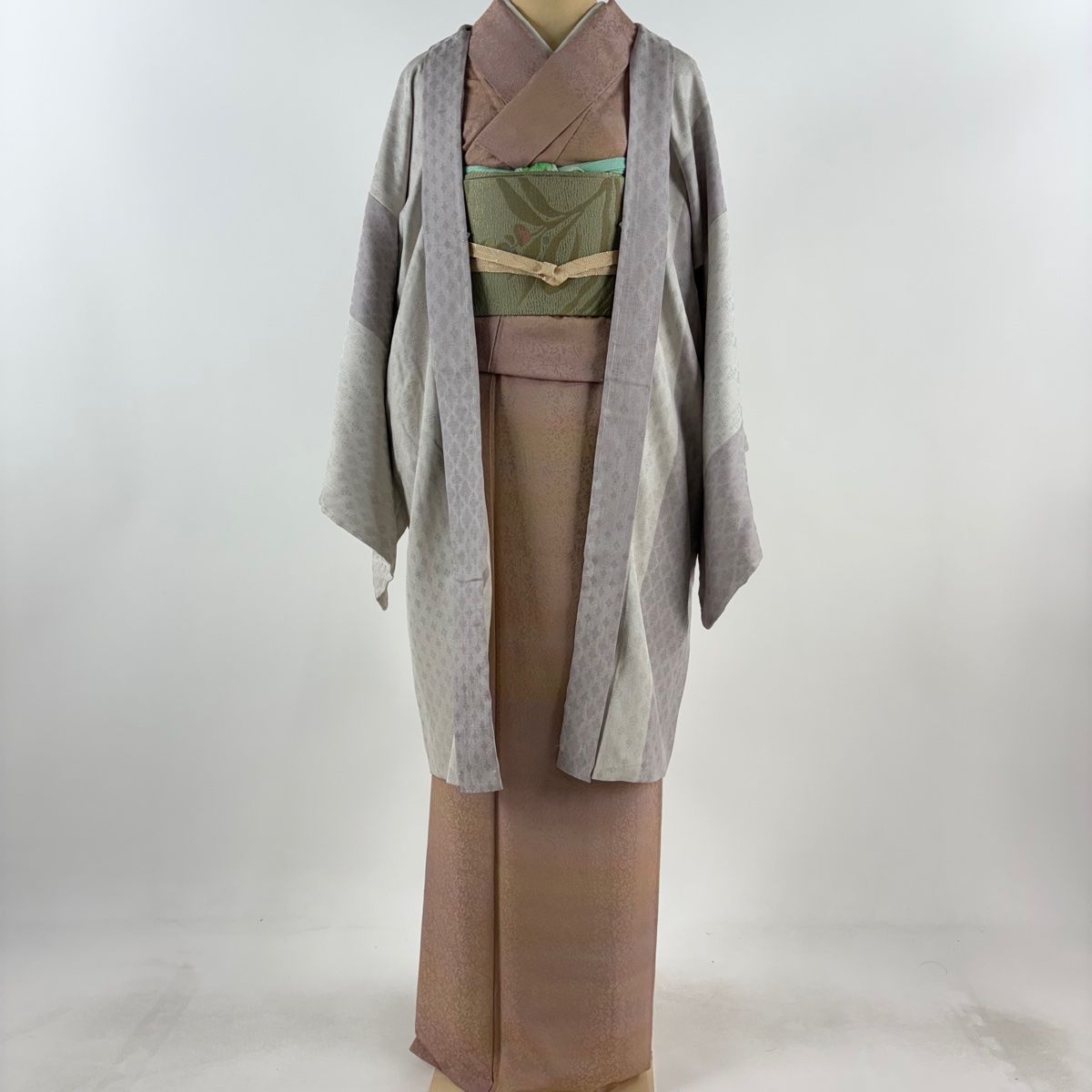 羽織 身丈95.5cm 裄丈69cm L 花菱 縞 薄紫 正絹