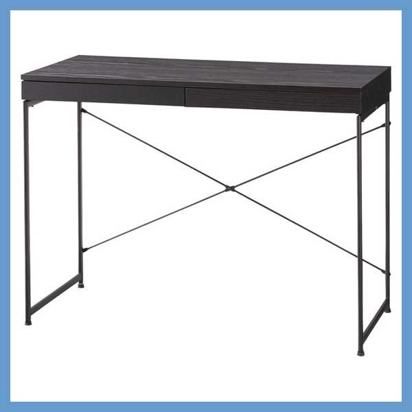 天然木 オーク のワークデスク 引き出し付き W100×D45×H73cm No.331 ブラック