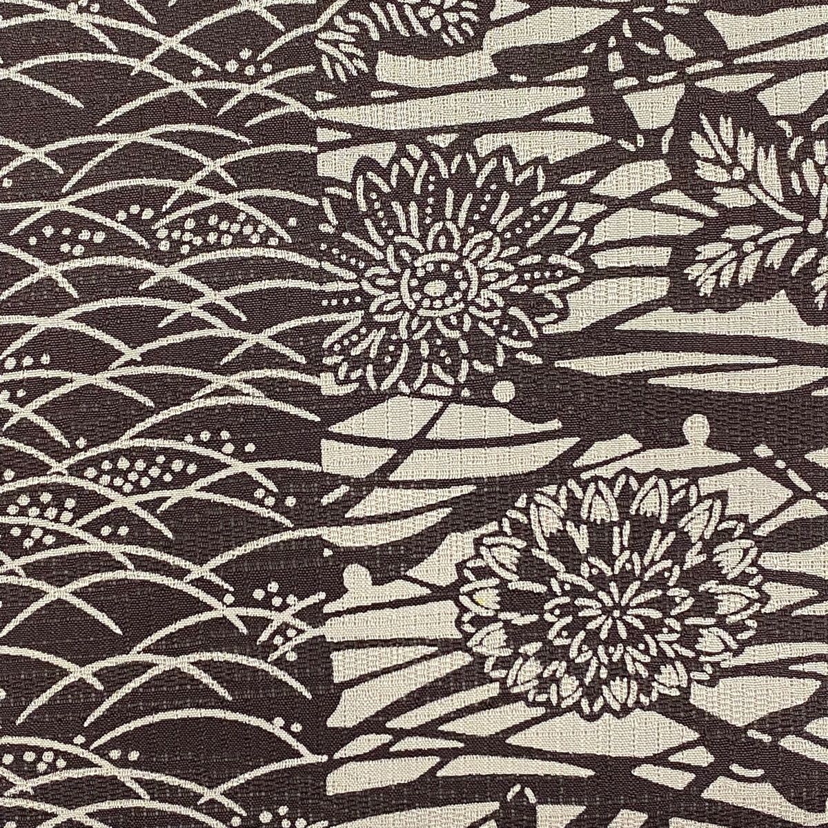 名古屋帯 秀品 落款 伊勢型染 夏帯 草花 露芝 焦茶色 正絹