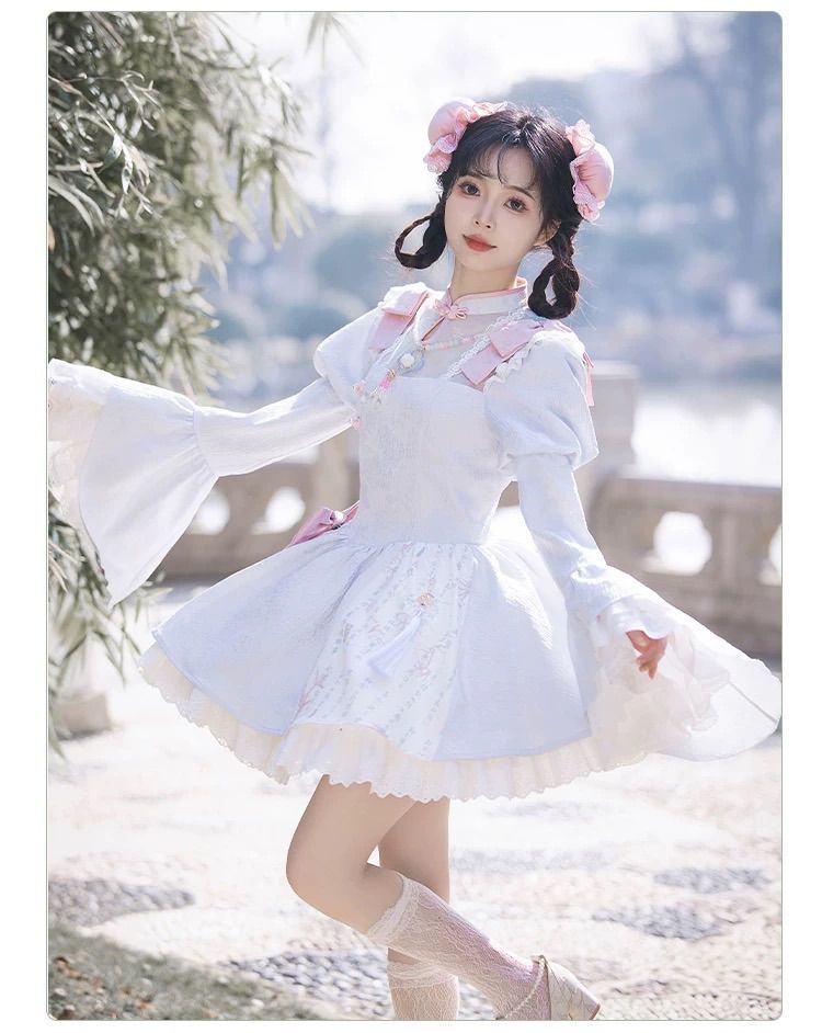 ブラック ピンク 姫袖 チャイナ 服 ロリィタ メイド