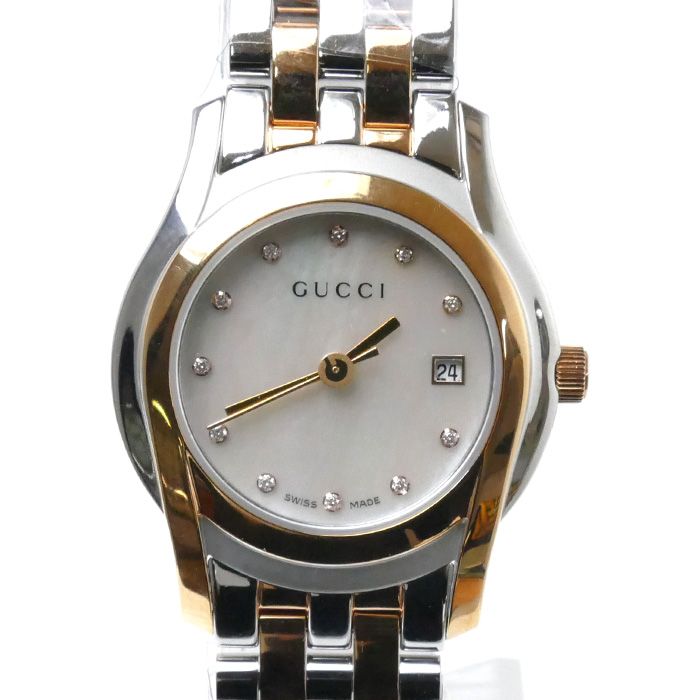 GUCCI グッチ Gクラス ホワイトシェル 11Pダイヤ 腕時計 電池式 YA055535/5500L レディース 中古 極美品