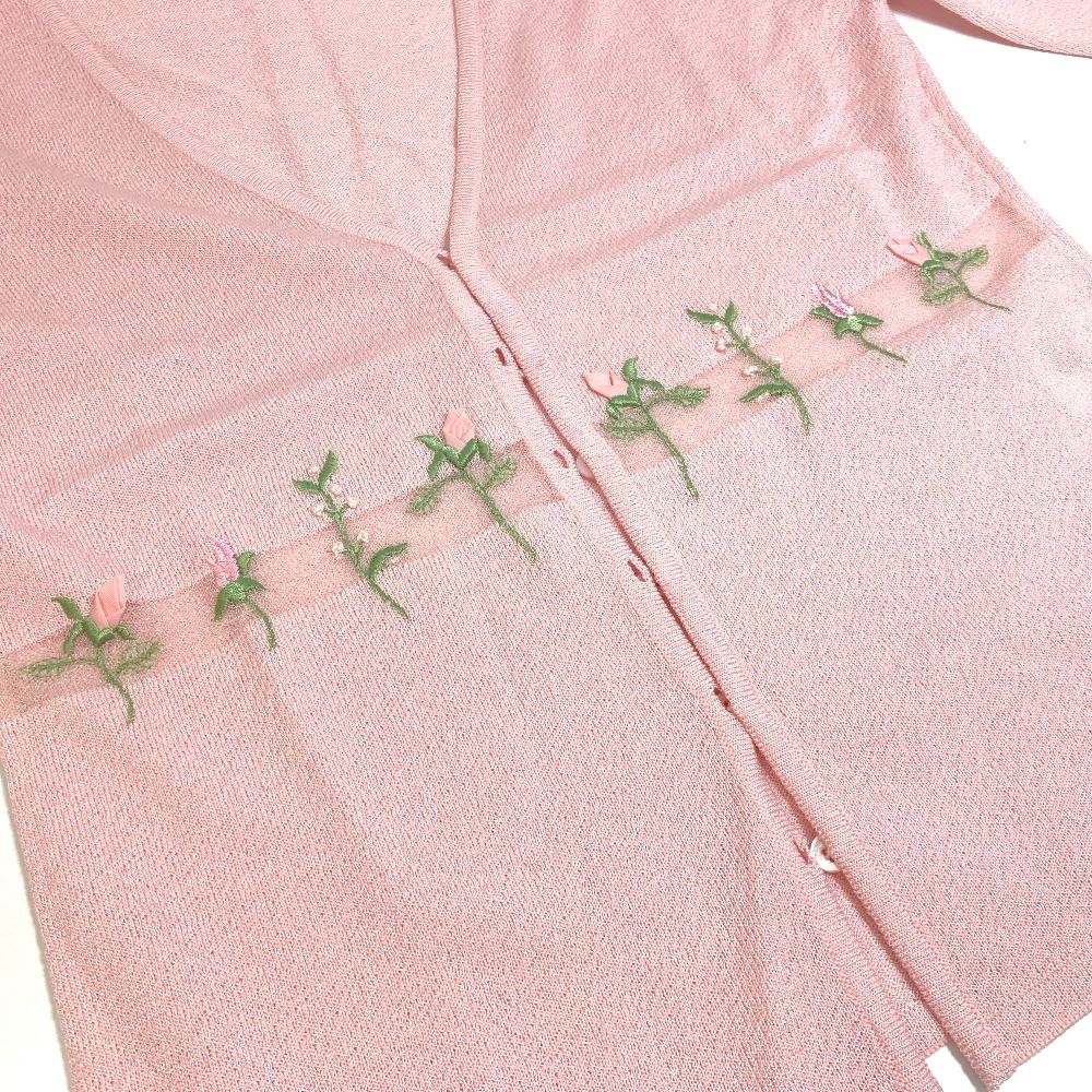 新品未使用 「ESCADA エスカーダ 」花刺繍ピンクニットカーディガン 新品未使用 「ESCADA エスカーダ 」花刺繍ピンクニット