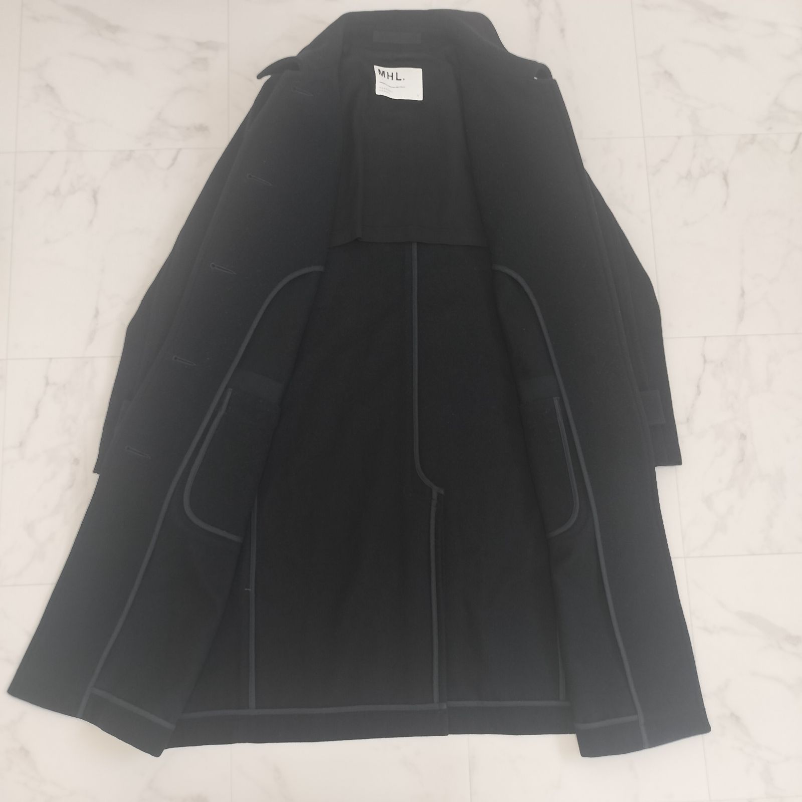 MHL. エムエイチエル メルトンウールロングコート 黒 S マーガレット 