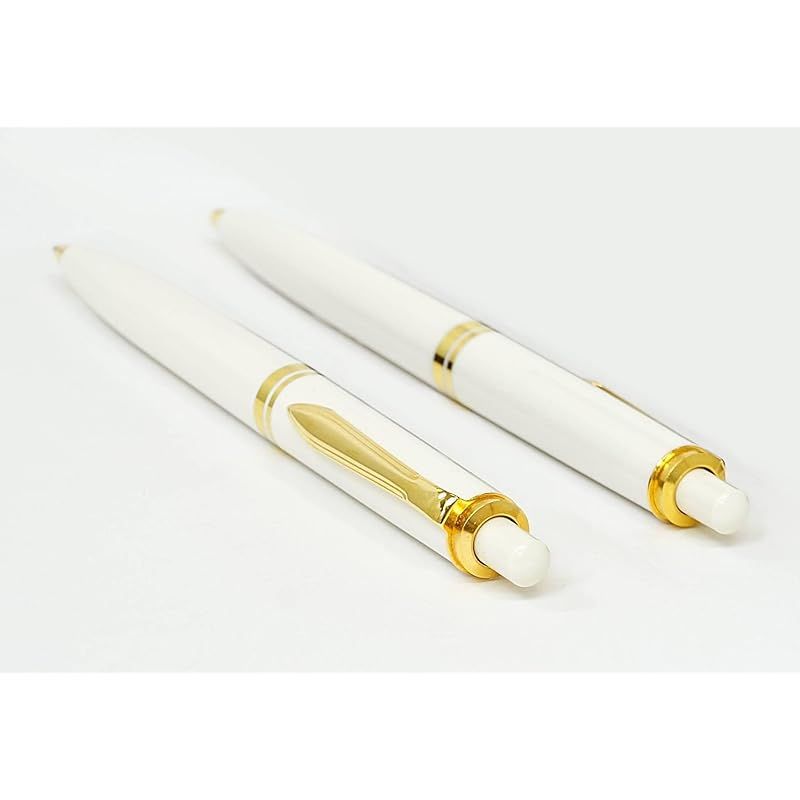 彡スリム牛革ペンケース赤茶セット ユーロスタイル真鍮パーツノック式ボールペン 白 ASCR-NXB-W 1