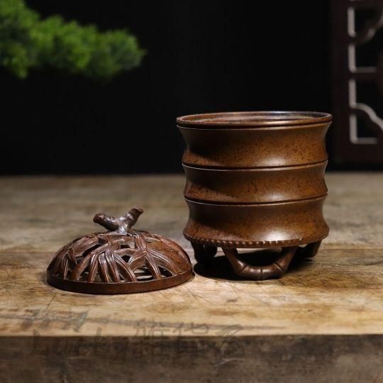 銅製 重工 彫刻 竹の香り炉 茶道具 香道具 装飾品 工芸品 美術品 置物 銅製 重工 彫刻 竹の香り炉 茶道具 香道具 装飾品 工芸品 美術品