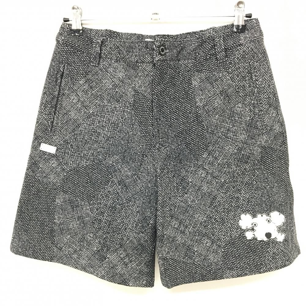 【超美品】MUスポーツ キュロットスカート 黒×白 総柄 一部ヘリンボーン 裏起毛  レディース 44(XXL) ゴルフウェア M・U SPORTS