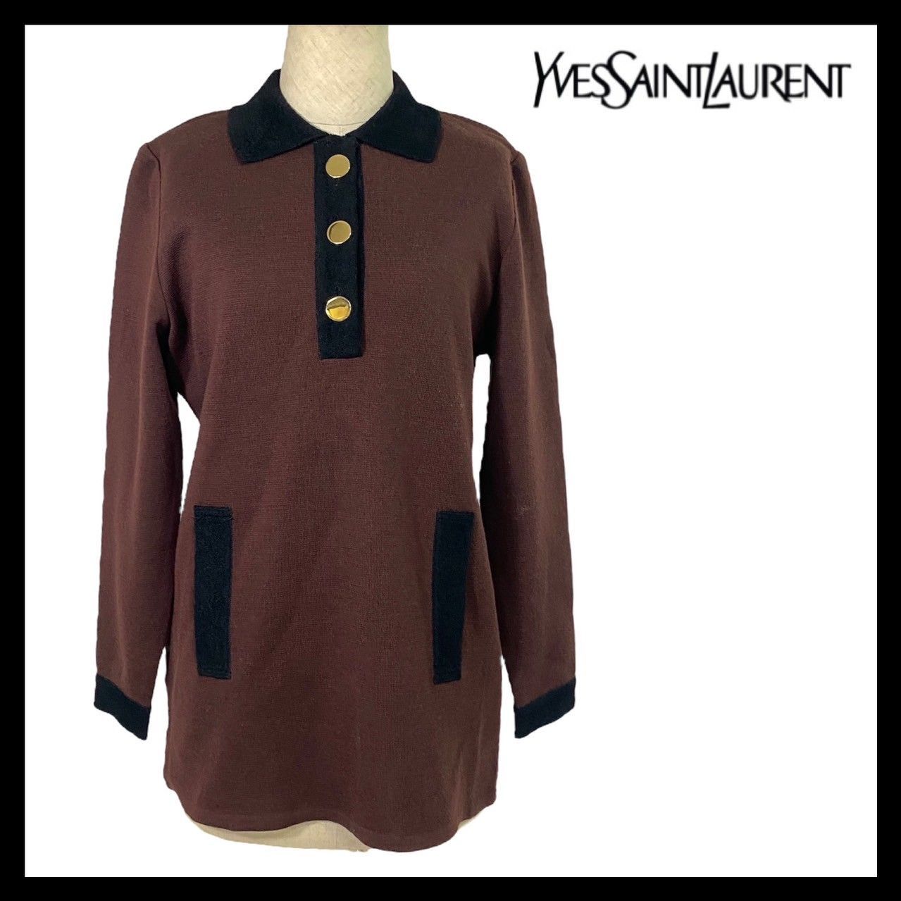 YVES SAINT LAURENT】ワンピース 長袖 ロング ポロシャツ サイズ M 毛 