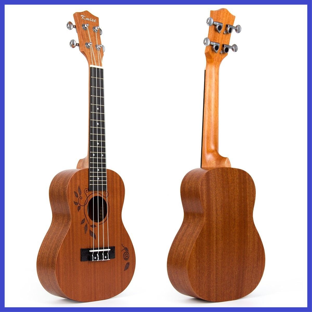 kmise コンサートウクレレ 23インチウクレレ チューナー ケース付け レーザでトップ図案あり