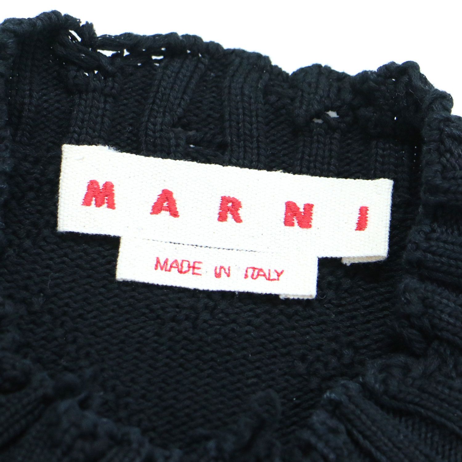 【美品】MARNI マルニ ニット ブラック 黒 サイズ:40(L) | 25春夏 ダメージ コットン ニット ベスト | プルオーバー クロップド丈 クルーネック ノースリーブ ロゴ刺繍 | トップス セーター ジレ | イタリア製【レディース】【中古】 美品】MARNI マルニ ニット ブラック 黒 サイズ:40(L) | 25春夏
