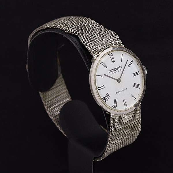 ユニバーシティ 手巻き ラウンド ローマン アンティーク 17石 白文字盤 メンズ腕時計 Stu