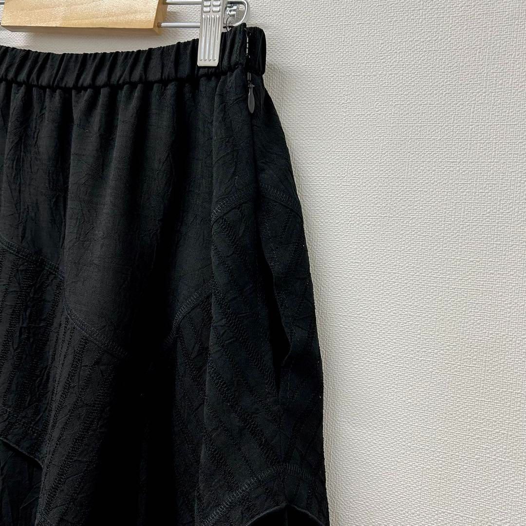極美品✨エイココンドウ　E-clat デザイン物フレアスカート　42 黒　柄物 美品】E-clat エイココンドウ EIKO KONDO フレアスカート ブラック