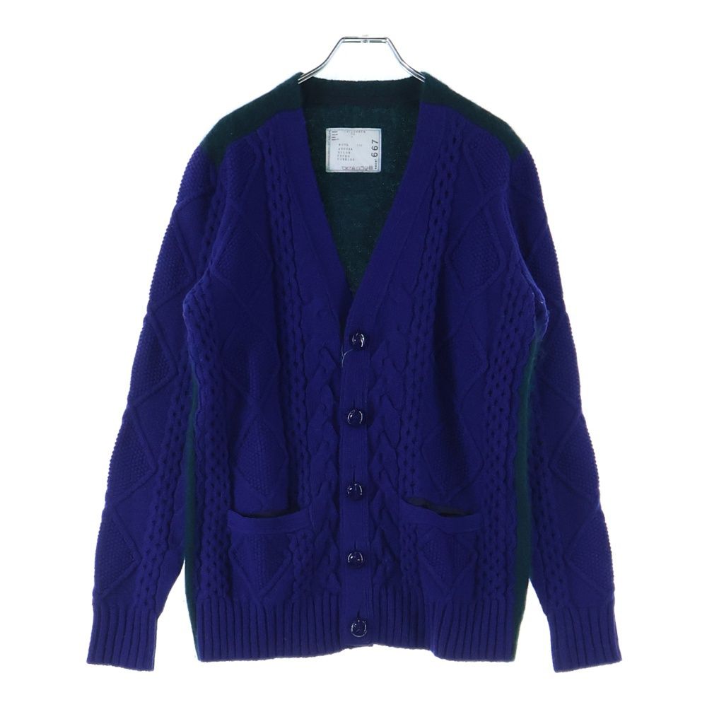 sacai サカイ 15AW ウールケーブルニットカーディガン グレーx