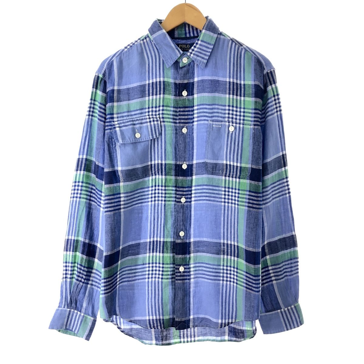 古着 ラルフローレン Ralph Lauren POLO RALPH LAUREN チェック柄 長袖 リネンシャツ メンズM/eaa375223