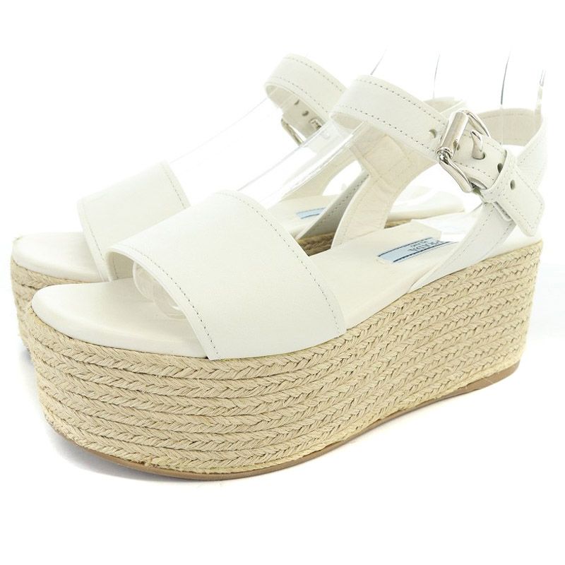 プラダ PRADA エスパドリーユ サンダル 36 23cm べージュ 白 節約 1XZ652