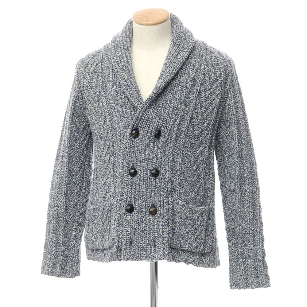 【中古】ボリオリ BOGLIOLI ローゲージウールシルク ショールカラーカーディガン ネイビーブルー系xオフホワイト【サイズS】【メンズ】