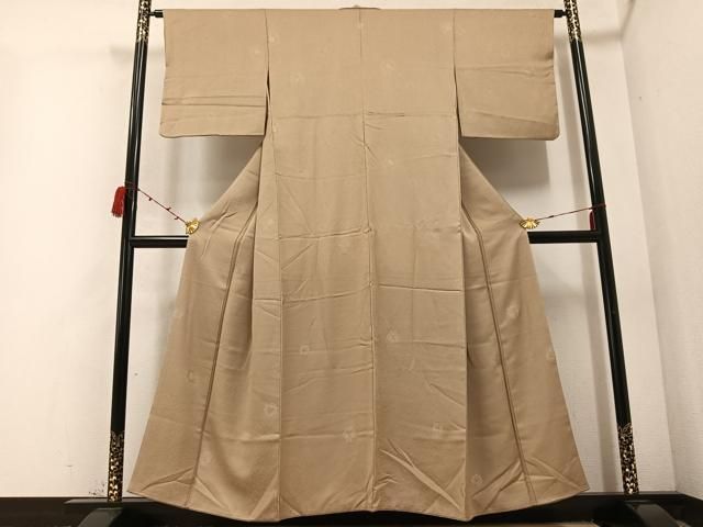 平和屋着物●上質な色無地 草木地紋 榛色 正絹 AABC3387ph