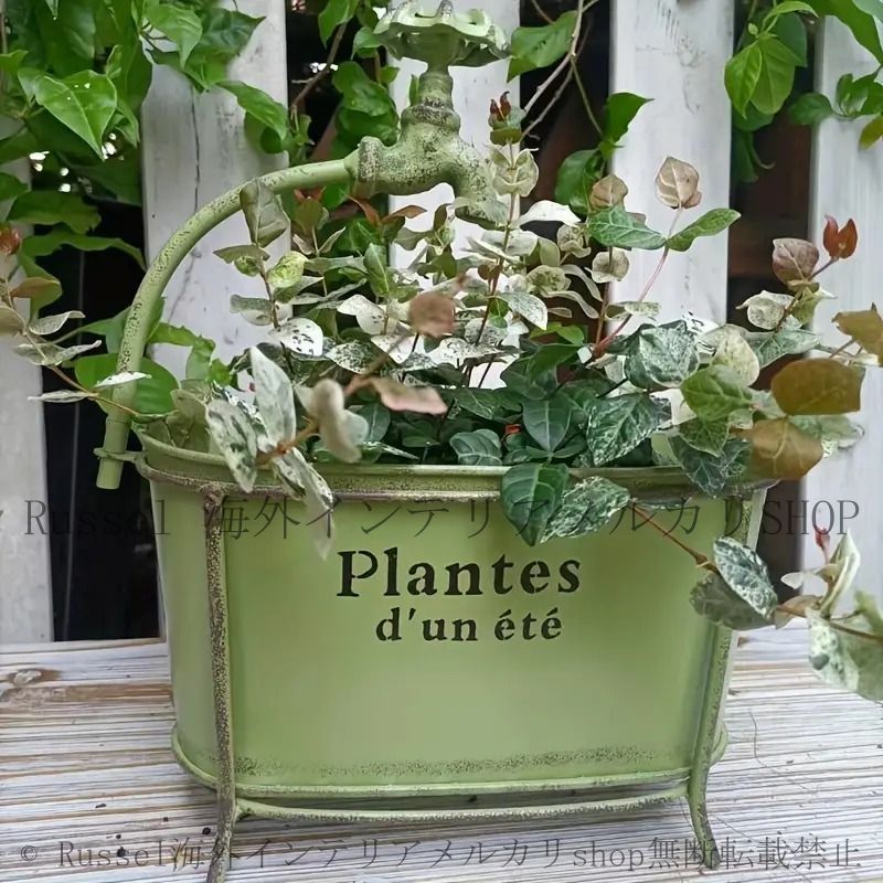 プランター 植木鉢 バスタブ型 お風呂 蛇口付き ヴィンテージ風 アンティーク風 多肉植物 寄せ植え プランターポット ガーデニング雑貨 屋内 屋外 ガーデニング 庭 玄関 4-7