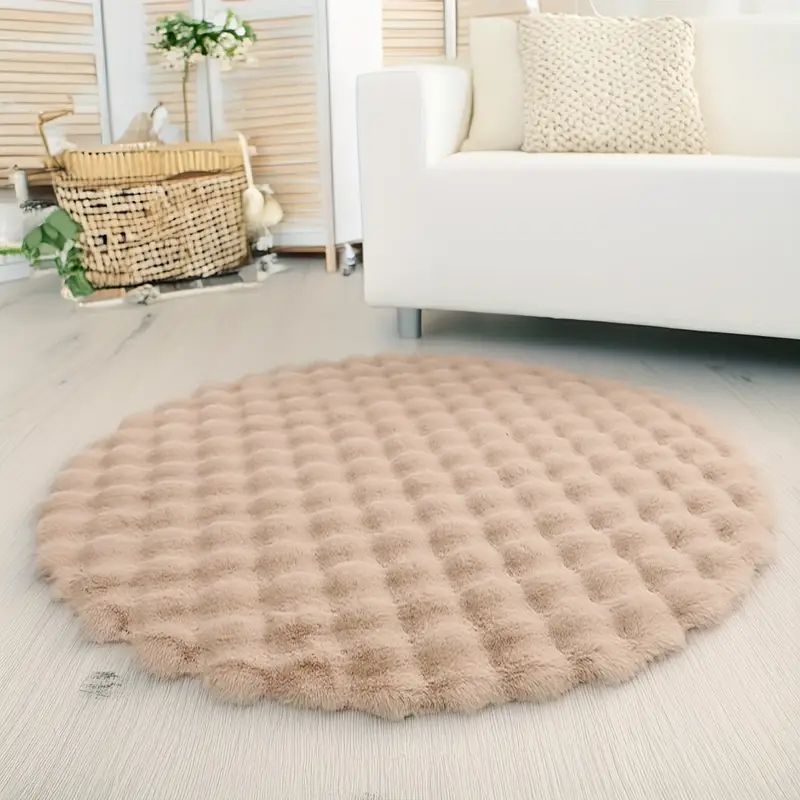 カーペット ラグ かわいい 円形 おしゃれ ファンシー ふわふわ キャメル カラーバリエーション ポリエステル 120×120 リビング 快適 寝室 ベッドルーム 玄関