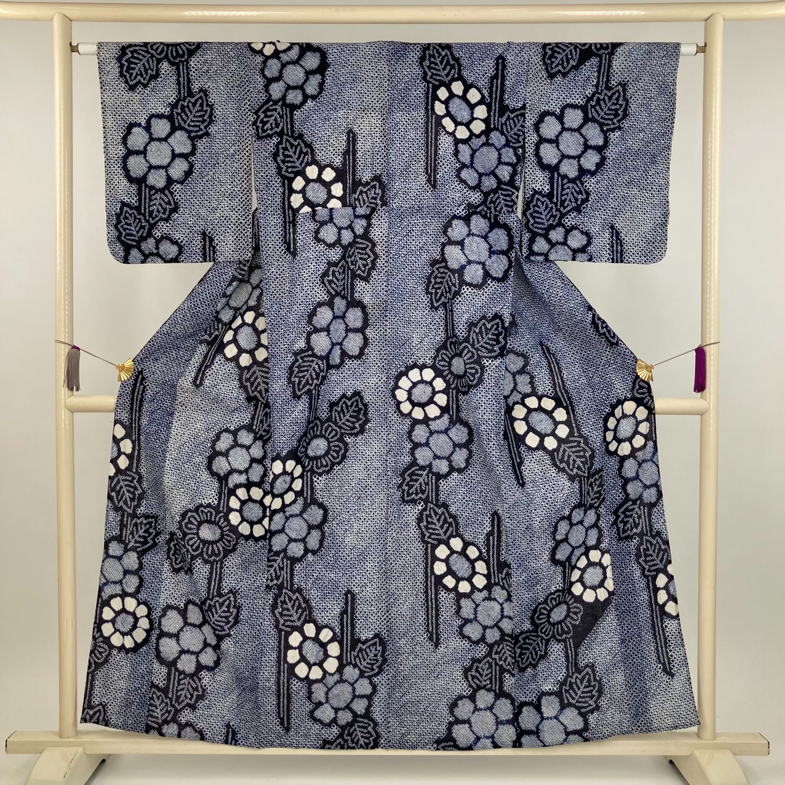 七五三 正絹着物セット 7歳 10歳 13歳 古典柄 青色 【レンタル】[2022