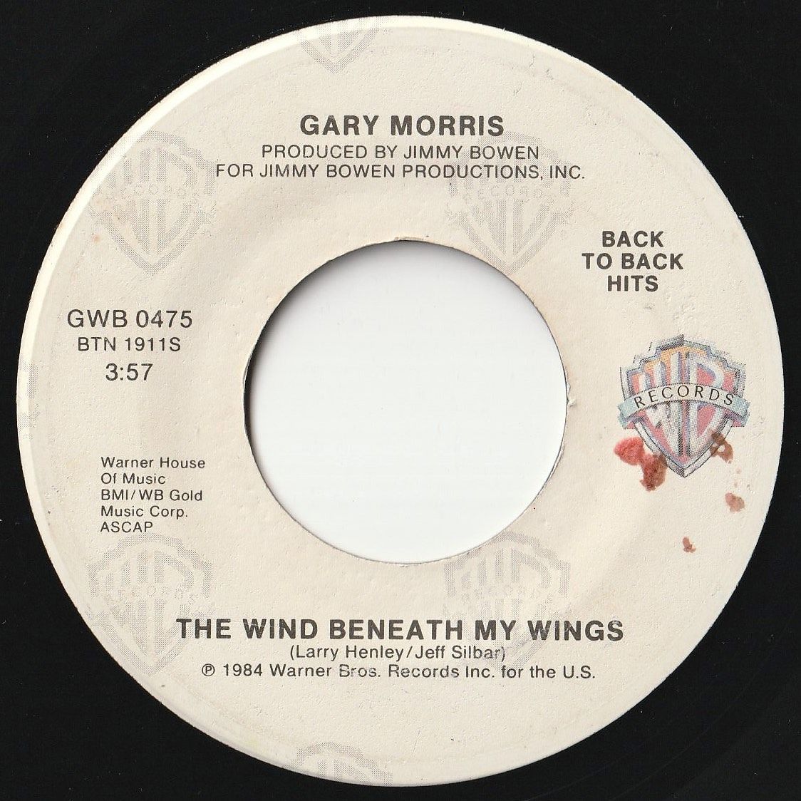 Gary Morris The Wind Beneath My Wings / Why Lady Why Warner Bros. US