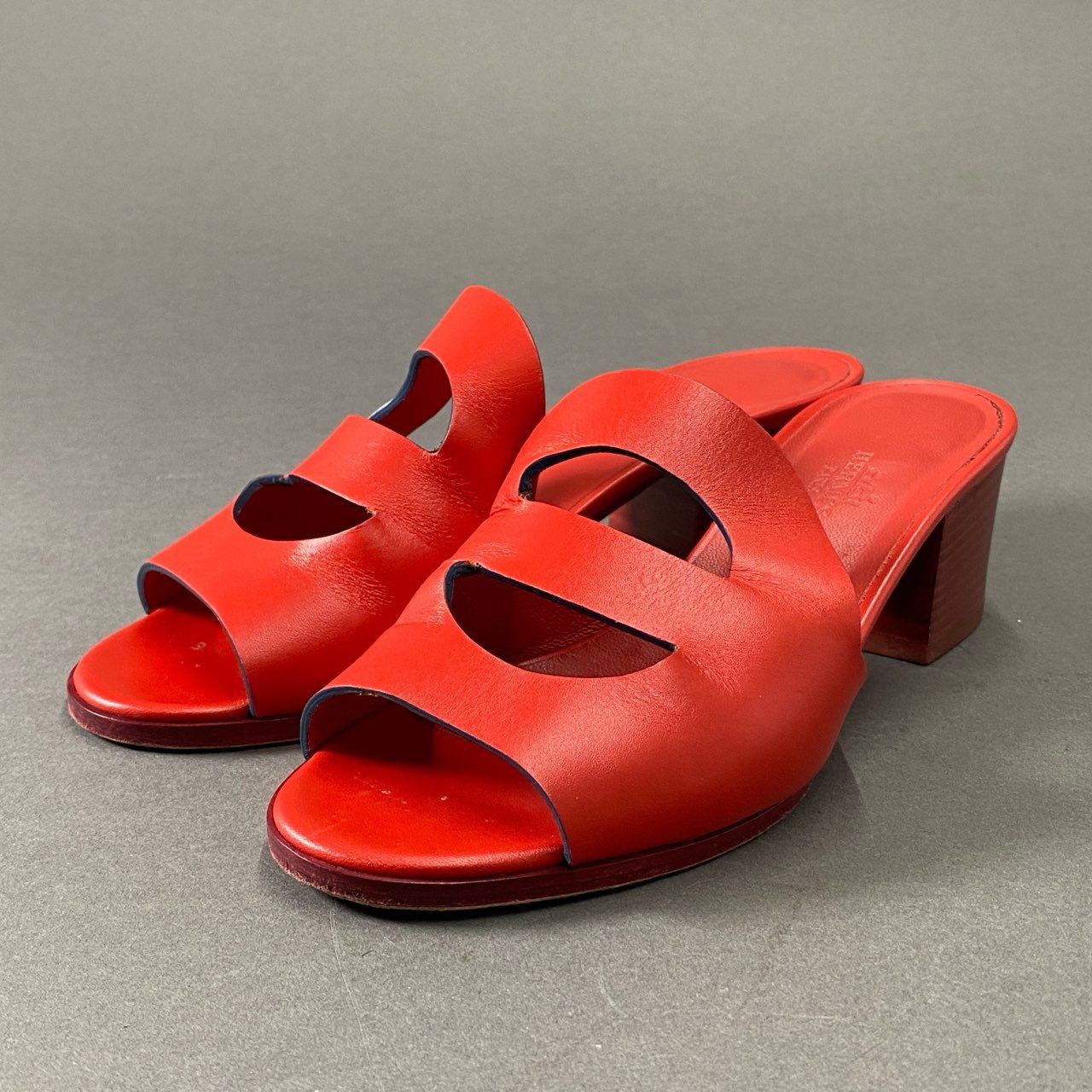 6f18 HERMES エルメス MONA モナ サンダル シェーヌダンクル 37 レッド 