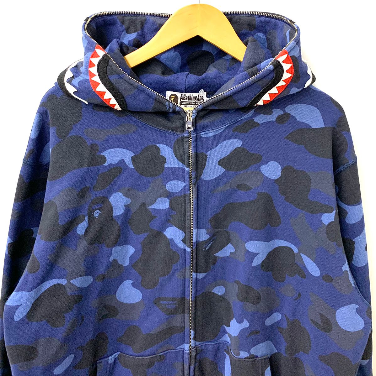 A BATHING APE WGM シャークフード パーカー ネイビーワッペン アベイシングエイプ A BATHING APE シャーク パーカー WGM shark