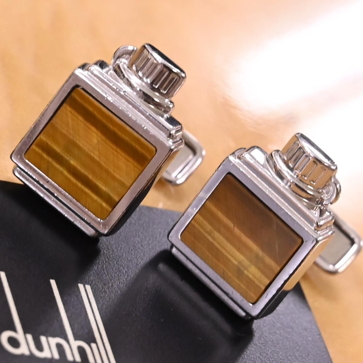 本物 美品 ダンヒル 虎目石×SV925 タイガーアイ スターリングシルバー  