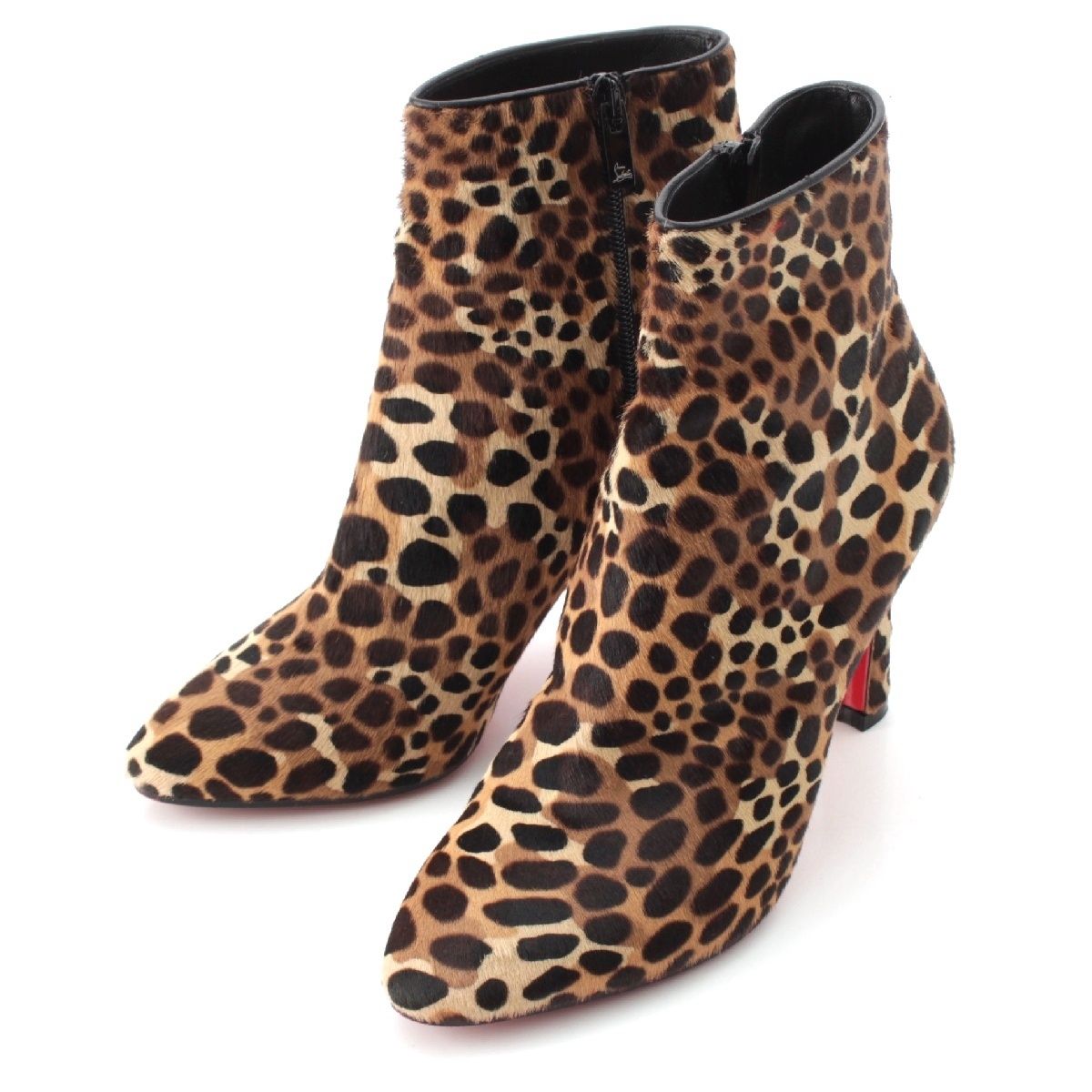 クリスチャンルブタン ハラコ レオパード プーティ ブーツ ブラウン
