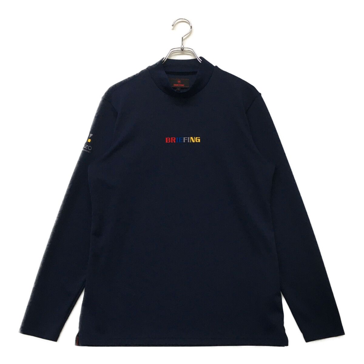 中古 メンズ ブリーフィング BRIEFING 長袖シャツ L 紺 ネイビー モックネック ロゴ