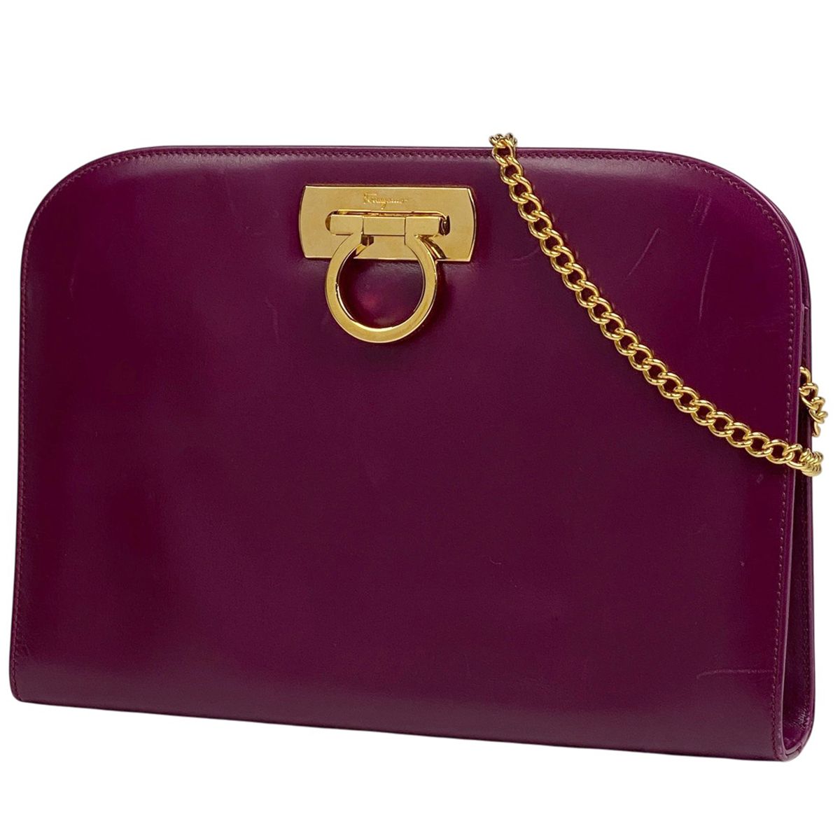 希少デザイン！　サルヴァトーレ　フェラガモ　チェーン　ショルダーバッグ　紫 サルヴァトーレフェラガモ Salvatore Ferragamo ガンチーニ チェーン