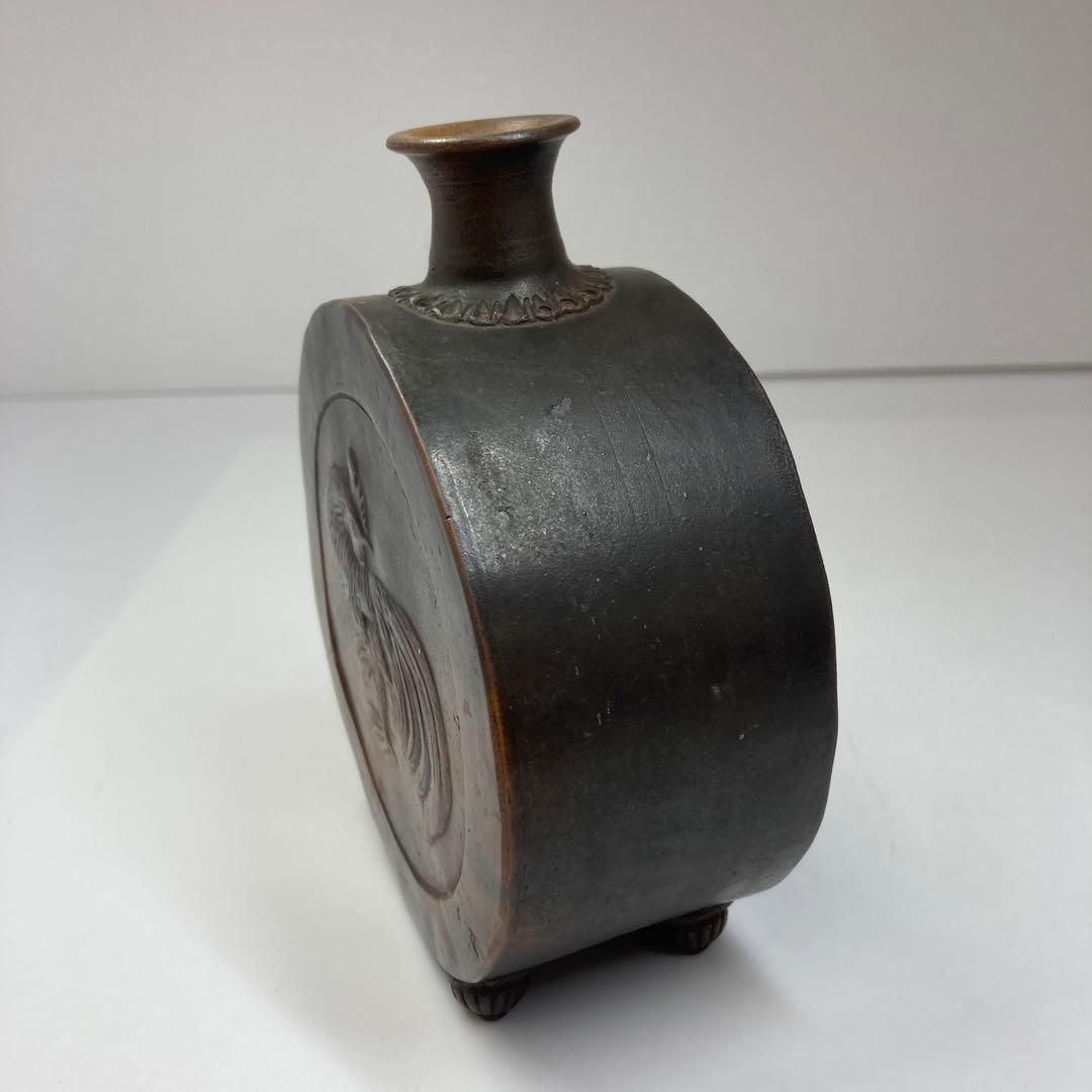 古備前　扁壺　木箱付　高さ14㎝　東Y5-0626②トヒサ 古備前 扁壺 木箱付 高さ14㎝ 東Y5-0626②トヒサ - メルカリ