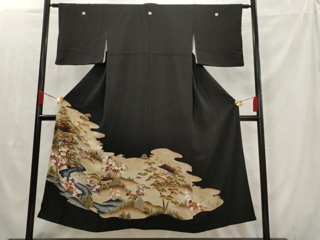 平和屋着物□豪華黒留袖 駒刺繍 若松扇文 金彩 正絹 逸品 CAAX1603xe