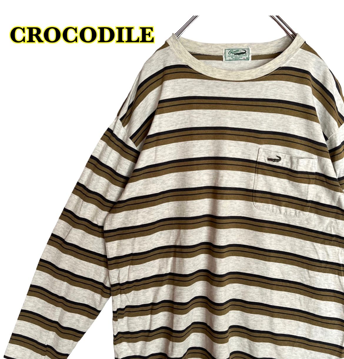 CROCODILE クロコダイル 長袖Tシャツ ロンT ボーダー 胸ポケット ワニ