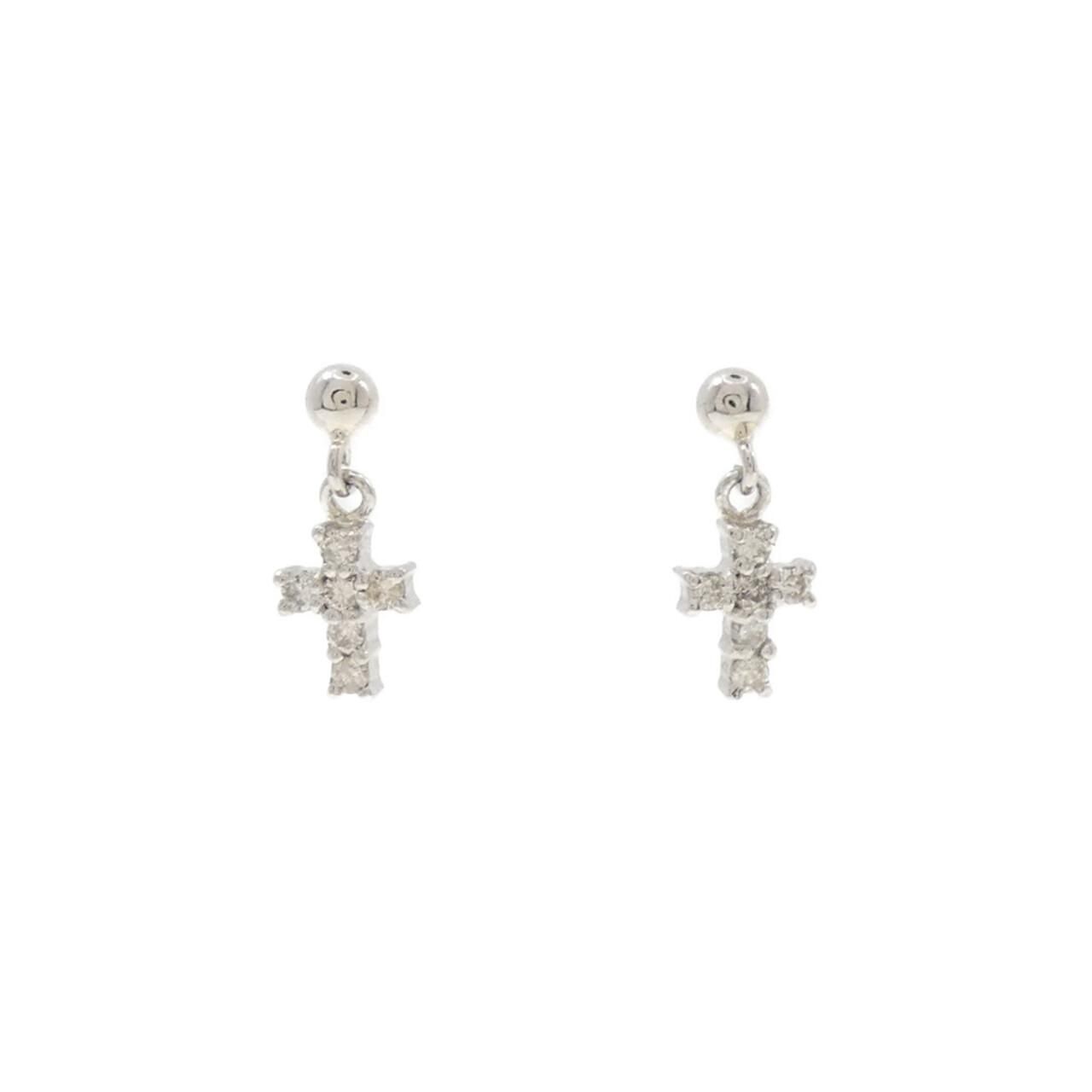 PT900 クロス ダイヤモンド ピアス 0.12CT