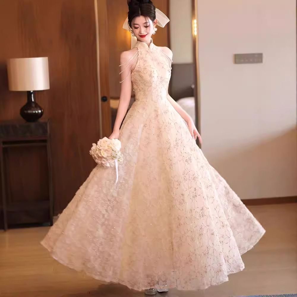ドレス レディース 香槟ピンク 結婚式 発表会 演奏会 ワンピース ハイエンド フォーマル ロングドレス Aライン