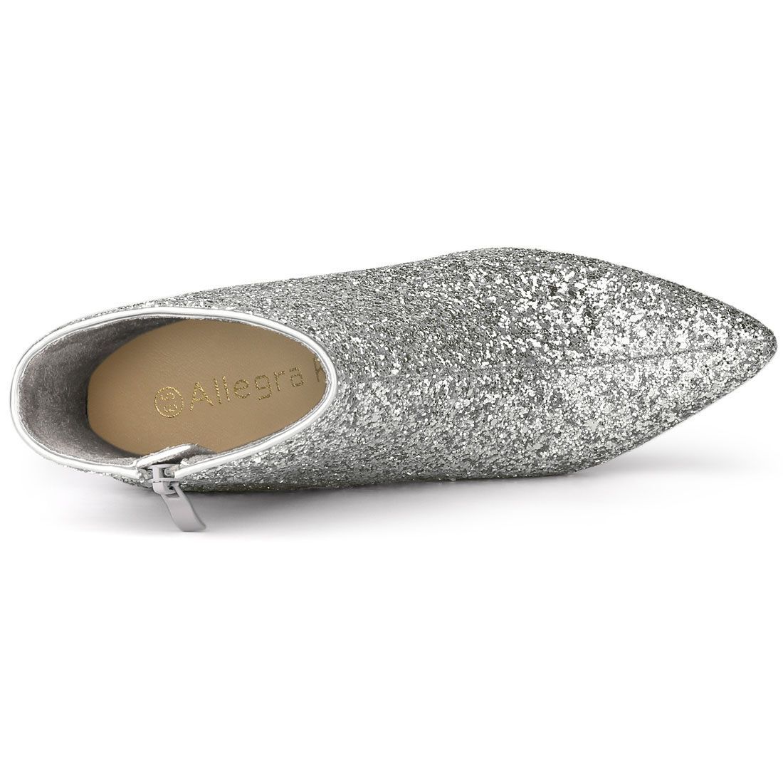Allegra K アンクルブーツ スパンコール 光沢 クリア チャンキーヒール ポインテッドトゥ レディース シルバー 24.5 cm