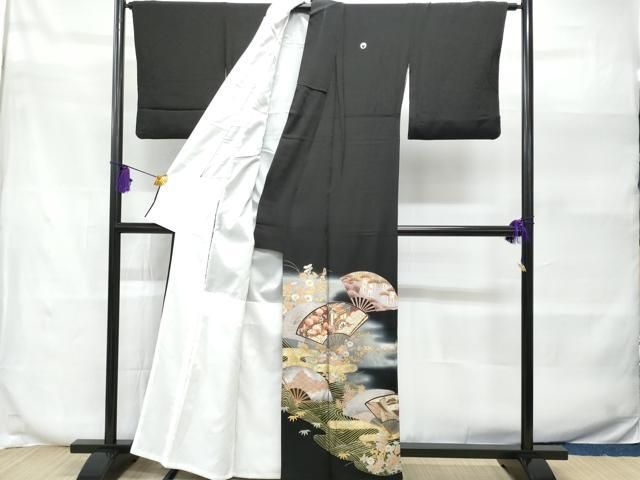 平和屋着物□豪華黒留袖 立波エ霞扇面御所車鼓吉祥花文 暈し染め