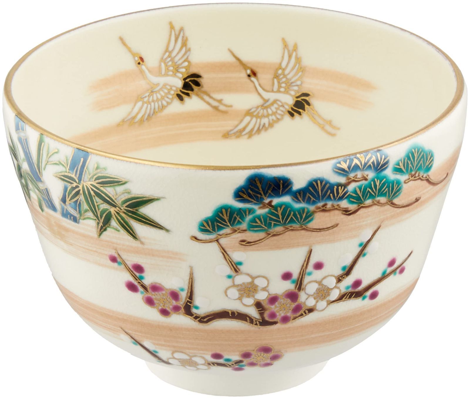 Color 如山窯 仁清鶴松竹梅_Style 紐付木箱入 京焼 清水焼 如山窯 抹茶碗 仁清鶴松竹梅 TJN435